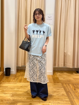 「GOOD ROCK SPEED（グッドロックスピード）の『別注』GOOD ROCK SPEED×DOORS　BEATLES HELP（Tシャツ/カットソー、ブルー系）」を使った、Natsumi    さん（レディース・171cm）の春コーディネート