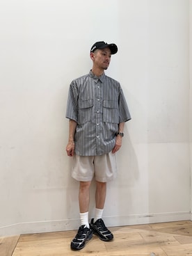 「SENSE OF PLACE by URBAN RESEARCH(センスオブプレイスバイアーバンリサーチ)の『イージーケア/セットアップ対応』リネンライクタックショートパンツ(その他パンツ、ベージュ系)」を使った、xxxcanxxxさん(メンズ・170cm)の夏コーディネート