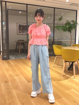 「mezzo piano Junior（メゾピアノジュニア）のアイテム（トップス、ピンク系）」を使った、strawberryさん（キッズ・157cm）の夏コーディネート