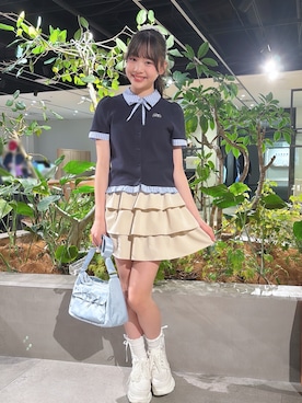 「mezzo piano Junior（メゾピアノジュニア）のアイテム（トップス、ブルー系）」を使った、strawberryさん（キッズ・157cm）の春コーディネート