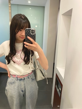 「mezzo piano Junior（メゾピアノジュニア）のトリムレース半袖Tシャツ（Tシャツ/カットソー、ホワイト系）」を使った、strawberryさん（キッズ・157cm）の春コーディネート
