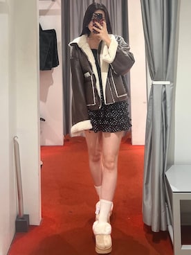 「アイテム（ライダースジャケット）」を使った、モモさん（レディース・158cm・20代）の秋コーディネート