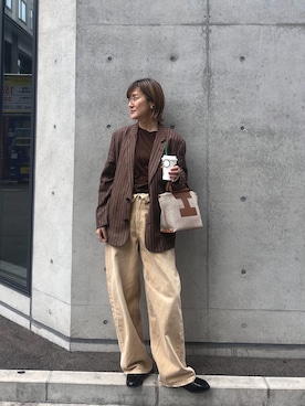 「IACUCCI（イアクッチ）のソルベット S PAGLIA/CERVO（トートバッグ、イエロー系）」を使った、saori_iさん（レディース・172cm）の春コーディネート
