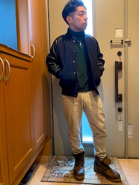 「アイテム（スタジャン）」を使った、tyuubachiさん（メンズ・158cm）の冬コーディネート