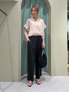 「Jena espace merveilleux(ジェナ エスパスメルヴェイユ)のタックイージーパンツ(その他パンツ、ブラック系)」を使った、みさきさん(レディース・167cm)の夏コーディネート