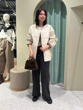 「アイテム（ノーカラージャケット）」を使った、みさきさん（レディース・167cm）の秋コーディネート