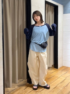 「LOWRYS FARM（ローリーズファーム）のコードカラフルパーツネックレス 1051671（ネックレス、ブルー系）」を使った、fuku5662さん（レディース・160cm）の夏コーディネート