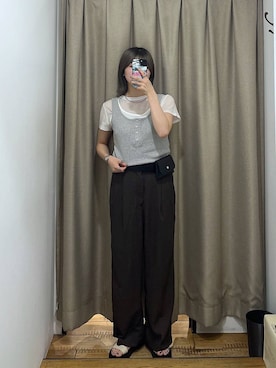 「LOWRYS FARM（ローリーズファーム）のバスケットワイドパンツ 637610（スラックス、ブラウン系）」を使った、fuku5662さん（レディース・160cm）の夏コーディネート