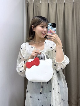 「LOWRYS FARM（ローリーズファーム）のシシュウミニワンピースＳＳ　1046529（ワンピース、ホワイト系）」を使った、fuku5662さん（レディース・160cm）の夏コーディネート