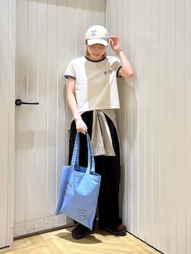 「LOWRYS FARM（ローリーズファーム）のカットイージーコクーンパンツ　292362（スウェットパンツ、ブラック系）」を使った、fuku5662さん（レディース・160cm）の春コーディネート