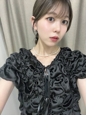 「LOWRYS FARM（ローリーズファーム）のdayme/シャーリングプルオーバーSS 1052692（シャツ/ブラウス、ブラック系）」を使った、fuku5662さん（レディース・160cm）の夏コーディネート