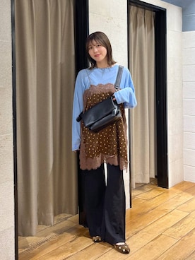 「LOWRYS FARM（ローリーズファーム）の【500mlペットボトル収納可】フラップショルダーＢＡＧ 1046881（ショルダーバッグ、ブラック系）」を使った、fuku5662さん（レディース・160cm）の秋コーディネート