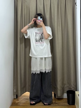 「LOWRYS FARM（ローリーズファーム）のイージーバギーデニム　601067（デニムパンツ、ブラック系）」を使った、fuku5662さん（レディース・160cm）の夏コーディネート