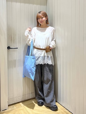 「LOWRYS FARM（ローリーズファーム）のステンレスフープチョーカー 127295（チョーカー、シルバー系）」を使った、fuku5662さん（レディース・160cm）の春コーディネート