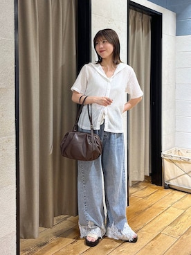 「LOWRYS FARM（ローリーズファーム）の【500mlペットボトル収納可】タックボストンＢＡＧ　1049023（ボストンバッグ、ブラウン系）」を使った、fuku5662さん（レディース・160cm）の夏コーディネート