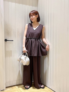 「アイテム（サロペット/オーバーオール、ブラウン系）」を使った、fuku5662さん（レディース・160cm）の夏コーディネート