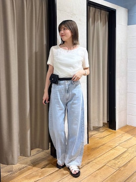 「LOWRYS FARM（ローリーズファーム）のチュールレイヤードＳＳ 1032082（Tシャツ/カットソー、ホワイト系）」を使った、fuku5662さん（レディース・160cm）の夏コーディネート