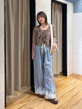 「LOWRYS FARM（ローリーズファーム）の【500mlペットボトル収納可】フラップショルダーＢＡＧ 1046881（ショルダーバッグ、ホワイト系）」を使った、fuku5662さん（レディース・160cm）の夏コーディネート