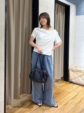 「LOWRYS FARM（ローリーズファーム）の【500mlペットボトル収納可】タックボストンＢＡＧ　1049023（ボストンバッグ、ブラック系）」を使った、fuku5662さん（レディース・160cm）の夏コーディネート