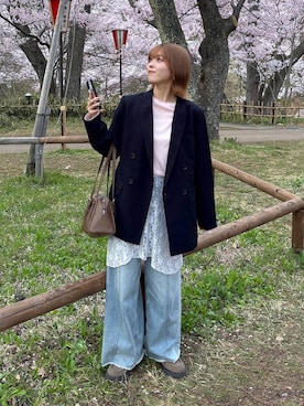 「LEPSIM（レプシィム）のロングハンドルボストン　579910（ボストンバッグ、ブラウン系）」を使った、fuku5662さん（レディース・160cm）の春コーディネート