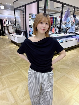 「LOWRYS FARM（ローリーズファーム）のドレープオフショル５Ｓ 638383（Tシャツ/カットソー、ブラック系）」を使った、fuku5662さん（レディース・160cm）の春コーディネート