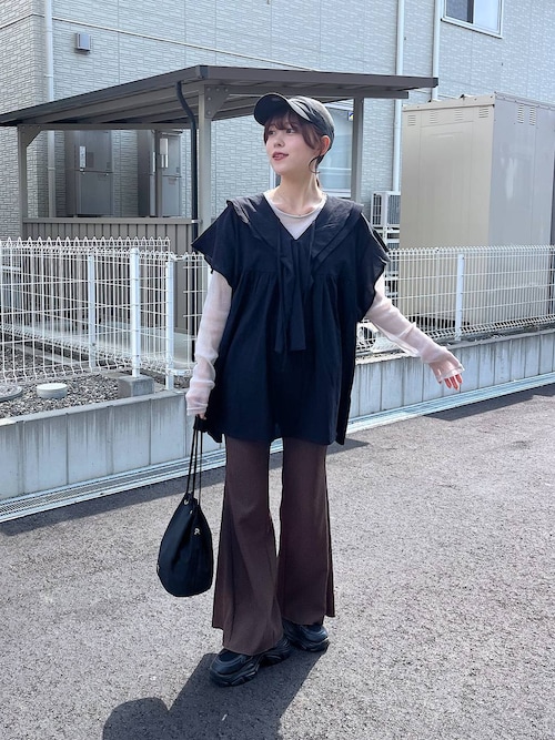pom_p　ブラック LOWRYS FARM tシャツ シアーラメクルーLS 143395 レディース
