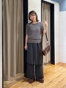 「LOWRYS FARM（ローリーズファーム）の【500mlペットボトル収納可】フラップショルダーＢＡＧ 1046881（ショルダーバッグ、ブラウン系）」を使った、fuku5662さん（レディース・160cm）の秋コーディネート
