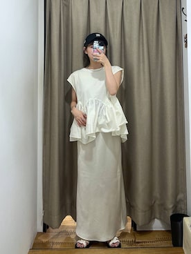 「LOWRYS FARM（ローリーズファーム）のドッキングペプラムノースリーブ　1032148（Tシャツ/カットソー、ホワイト系）」を使った、fuku5662さん（レディース・160cm）の夏コーディネート