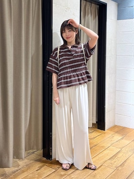 「LOWRYS FARM（ローリーズファーム）のカットギャザーイージーパンツ 637565（その他パンツ、ホワイト系）」を使った、fuku5662さん（レディース・160cm）の夏コーディネート
