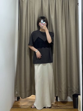 「LOWRYS FARM（ローリーズファーム）のレースドッキングＴＥＥ　1043045（Tシャツ/カットソー、グレー系）」を使った、fuku5662さん（レディース・160cm）の夏コーディネート