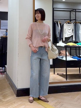 「A part by（アパートバイ）のプラパールロングネックレス（ネックレス、ゴールド系）」を使った、arisa_588さん（レディース・170cm）の春コーディネート