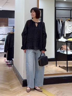 「A part by（アパートバイ）のApbカーブデニムパンツ（デニムパンツ、ブルー系）」を使った、arisa_588さん（レディース・170cm）の春コーディネート