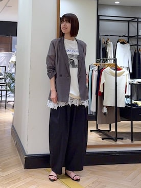 「A part by（アパートバイ）の≪追加3≫シアーWジャケット（テーラードジャケット、グレー系）」を使った、arisa_588さん（レディース・170cm）の春コーディネート