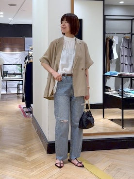 「アイテム（ジャケット/アウター、イエロー系）」を使った、arisa_588さん（レディース・170cm）の夏コーディネート