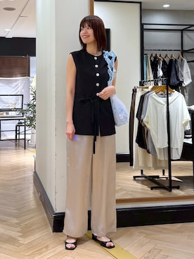 「A part by（アパートバイ）の【別注】miller_メッシュトート（トートバッグ、ホワイト系）」を使った、arisa_588さん（レディース・170cm）の夏コーディネート