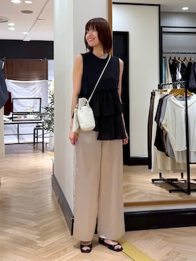 「A part by（アパートバイ）のダブルストラップミュール（パンプス、ブラック系）」を使った、arisa_588さん（レディース・170cm）の夏コーディネート