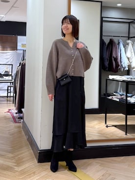 「A part by（アパートバイ）のサテンティアードキャミワンピース（ワンピース）」を使った、arisa_588さん（レディース・170cm）の秋コーディネート