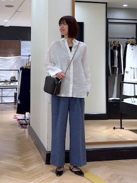「A part by（アパートバイ）のルランゼフィールリネンシャツ（シャツ/ブラウス、ホワイト系）」を使った、arisa_588さん（レディース・170cm）の春コーディネート