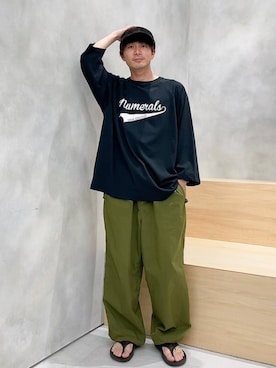 「NUMERALS（ヌメラルズ）のアイテム（トップス）」を使った、ニコまるさん（メンズ・168cm）の夏コーディネート