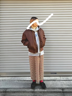 「アイテム（MA-1）」を使った、こいちゃんさん（レディース・155cm）の冬コーディネート