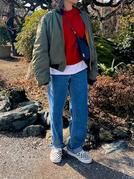 「MOUSSY（マウジー）のアイテム（MA-1）」を使った、こいちゃんさん（レディース・155cm）の冬コーディネート