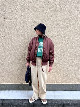「コーデュロイパンツ」｜「アイテム（MA-1）」を使った、こいちゃんさん（レディース・155cm）の冬コーディネート