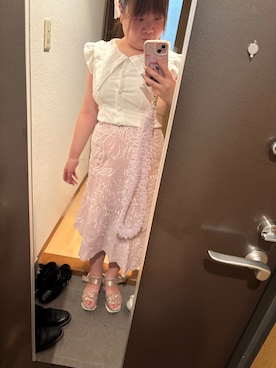 「アイテム（スカート、ピンク系）」を使った、funamonさん（レディース・152cm）の夏コーディネート