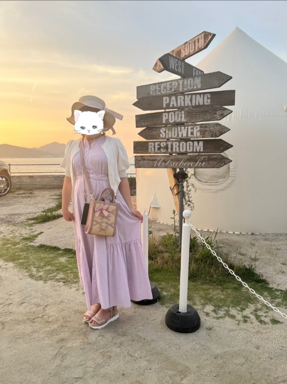 「誕生日デート、糸島、糸島デート♡、糸島ドライブ🚗 ³₃、福岡、日帰り旅行、31 Sons de mode、ティアードワンピース、willselection、Maison de FLEUR、カンカン帽、夏コーデ、全身ピンク、ピンクコーデ」｜「31 Sons de modeのグリッタースポーツサンダル（サンダル、ピンク系）」を使った、funamonさん（レディース・152cm）の夏コーディネートの1枚目の写真