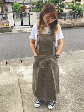 「RETRO GIRL（レトロガール）のアイテム（ジャンパースカート）」を使った、はるかさん（レディース・157cm）の夏コーディネート