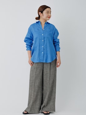 「ROPE'（ロペ）のカラミ織りワンタックワイドパンツ/セットアップ対応・イージーケア（その他パンツ、ブラック系）」を使った、NANAさん（レディース・161cm）の春コーディネート