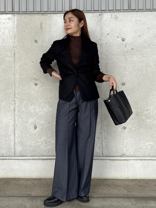 セール】ウールレーヨンノーカラージャケット(無地/ヘリンボーン