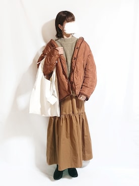 「ニットベスト」｜「アイテム（ノーカラージャケット）」を使った、chimochiiさん（レディース・152cm）の秋コーディネート