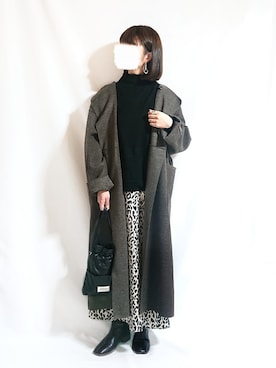 「巾着バッグ」｜「アイテム（ノーカラーコート）」を使った、chimochiiさん（レディース・152cm）の冬コーディネート