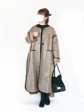 「JUNOAH（ジュノア）のアイテム（ノーカラーコート）」を使った、chimochiiさん（レディース・152cm）の秋コーディネート